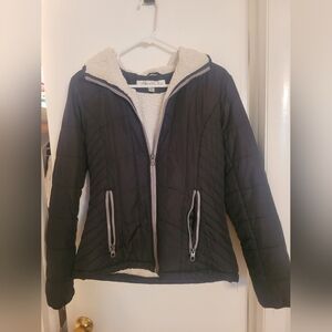 Kenneth Cole New York Black Puffer Jacket with Cream Lining